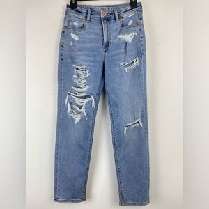 American Eagle size 00 Women’s Blue Distressed Destroyed Denim Mid Rise Jeans